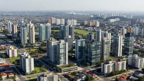 Edifícios residenciais modernos representando locação de imóveis e fundos imobiliários no Brasil
