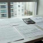 Documentos de financiamento imobiliário e gráficos de yield líquido no Brasil