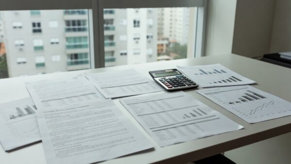 Documentos de financiamento imobiliário e gráficos de yield líquido no Brasil
