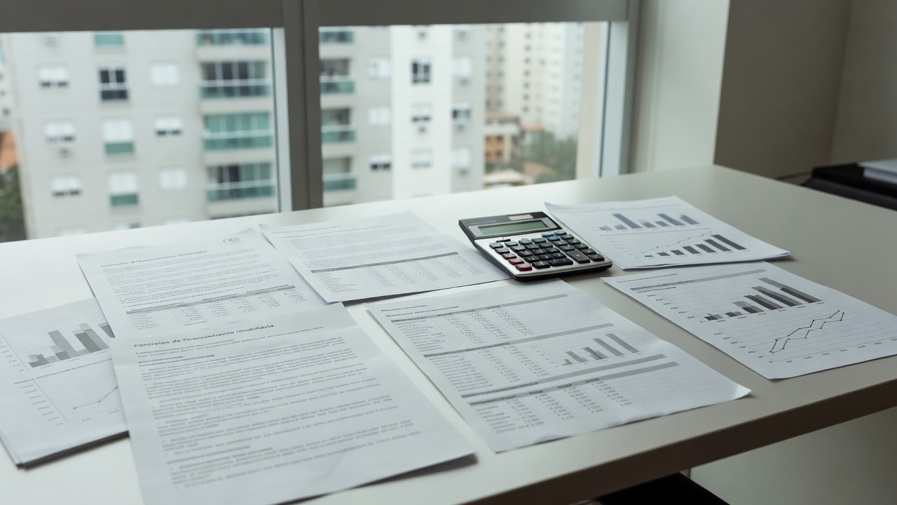 Documentos de financiamento imobiliário e gráficos de yield líquido no Brasil
