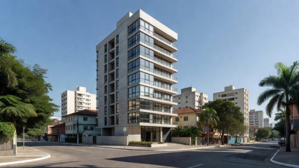 Edifício residencial brasileiro simbolizando alavancagem imobiliária e análise de ROE
