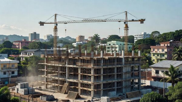 Canteiro de obras de imóvel na planta no Brasil para cálculo de distrato e TIR