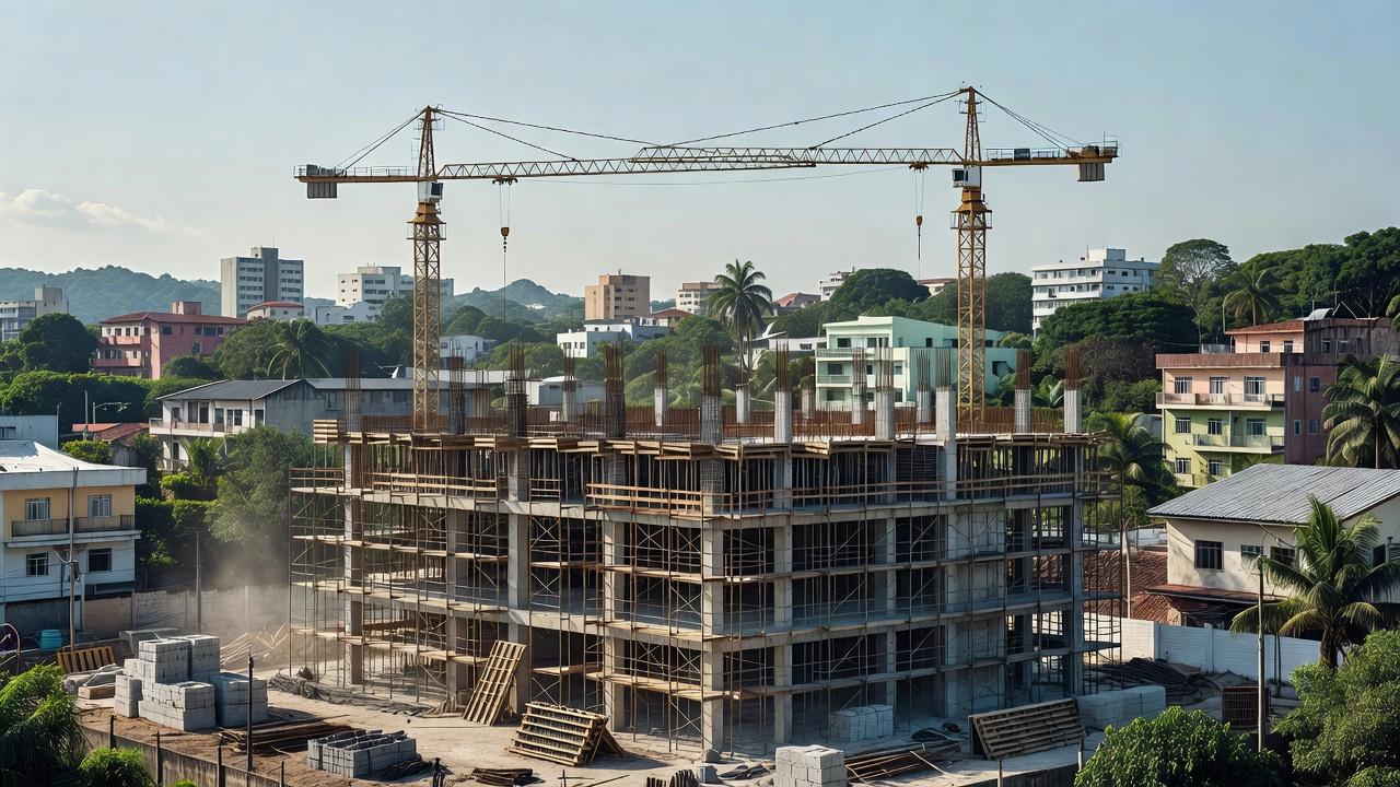 Canteiro de obras de imóvel na planta no Brasil para cálculo de distrato e TIR