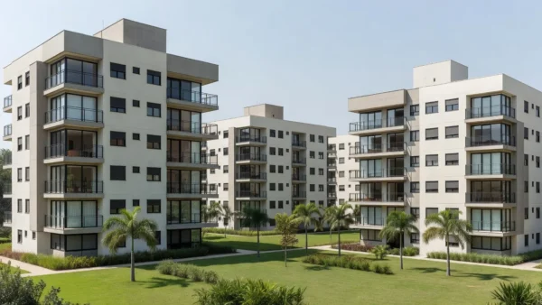Edifícios residenciais no Brasil representando financiamento imobiliário afetado pela Selic