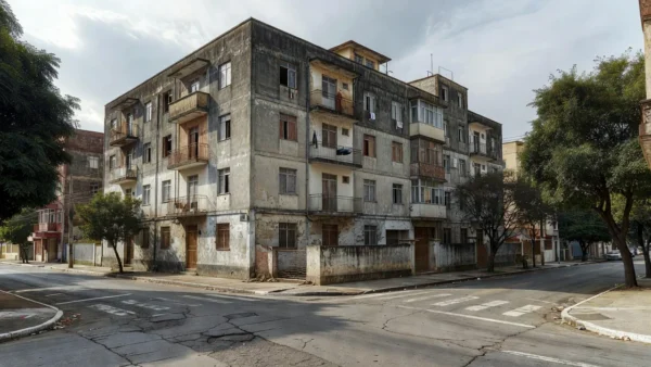 Edifício residencial antigo em área urbana brasileira para análise de custo de reposição de imóveis.