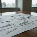 Gráficos e relatórios de análise financeira sobre alavancagem em FIIs de papel