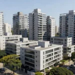 Conjunto de edifícios residenciais modernos em São Paulo representando análise de yield por m² alugável.