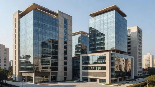 Edifícios comerciais modernos em São Paulo representando fundos imobiliários e pipeline de locação