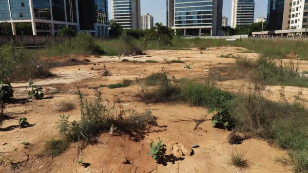 Terreno urbano no Brasil ilustrando custo de carregamento e análise IPCA versus CDI