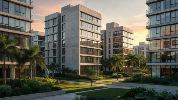 Conjunto de edifícios residenciais modernos em São Paulo representando investimento imobiliário