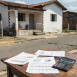 Casa residencial brasileira com documentos de financiamento imobiliário