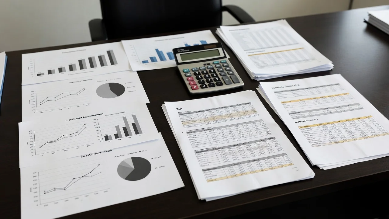 Análise financeira de permuta com gráficos e documentos de ROI