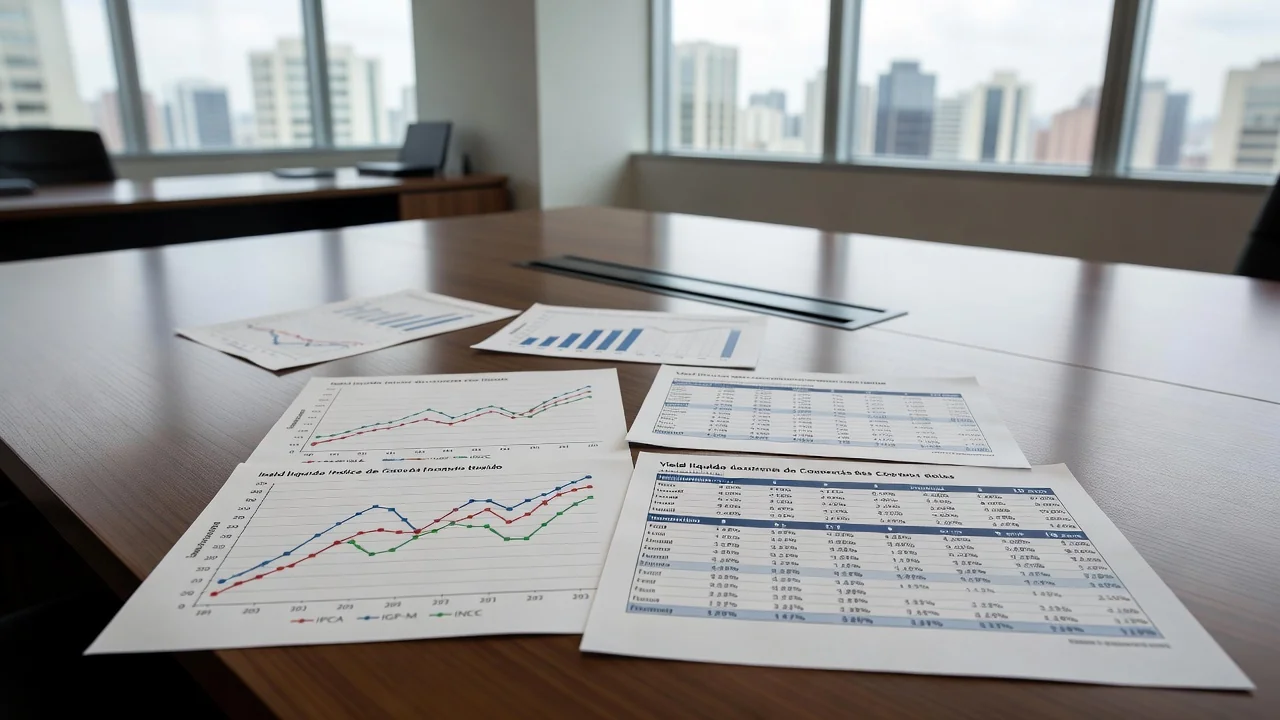 Gráficos de IPCA, IGP-M e INCC com cálculos de yield de aluguéis comerciais no Brasil