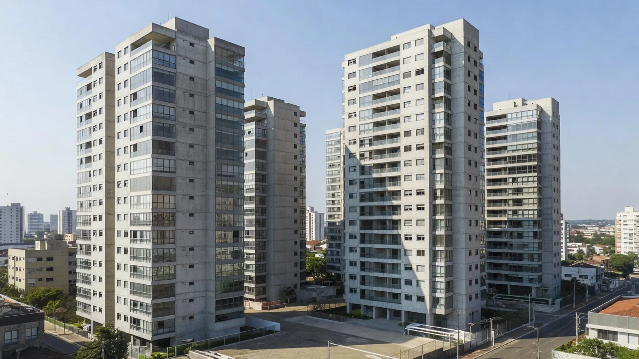 Edifícios residenciais modernos no Brasil representando valorização imobiliária