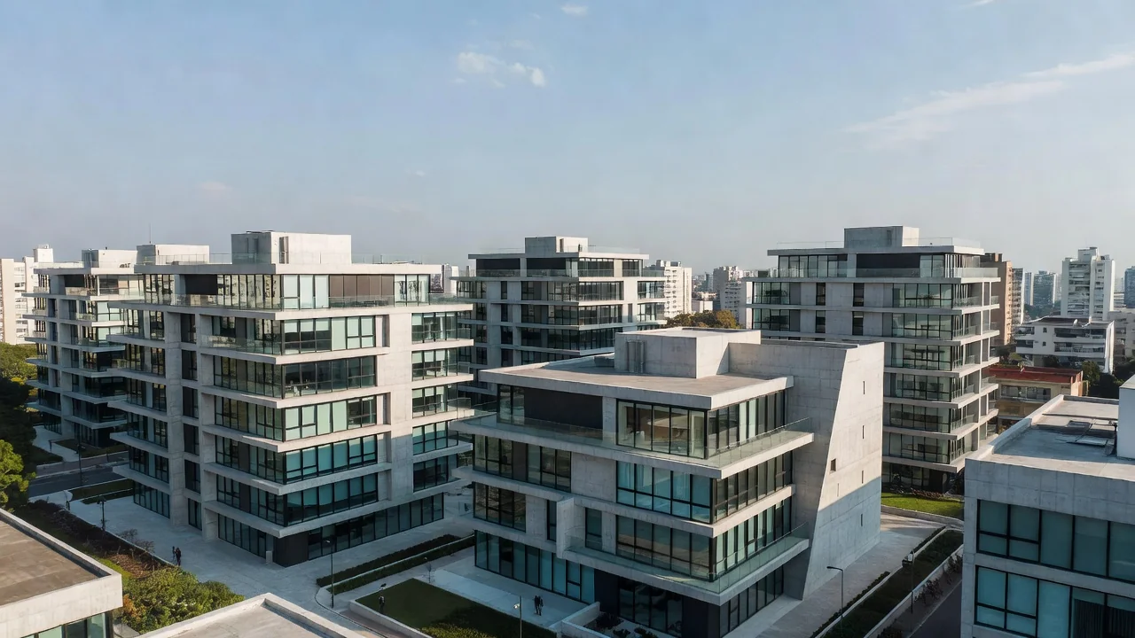 Edifícios residenciais modernos em São Paulo representando imóveis financiados e análise de yield