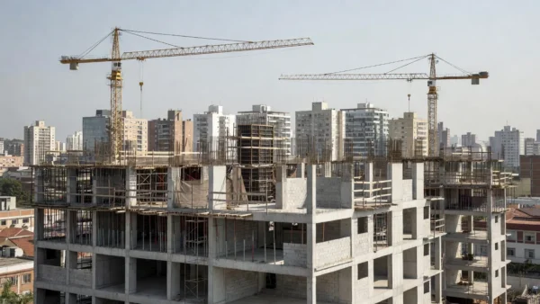 Canteiro de obras de incorporação imobiliária em São Paulo, análise financeira de yield de equity
