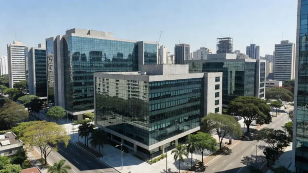 Edifícios comerciais modernos em São Paulo representando análise de cap rate e concentração de inquilinos.