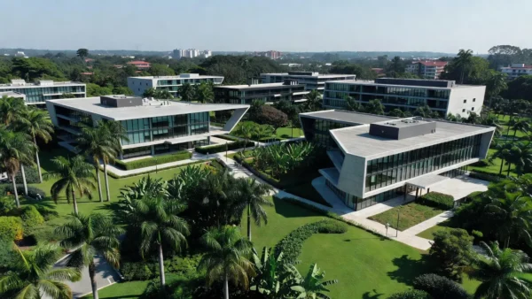Complexo imobiliário brasileiro simbolizando holding e análise de yield tributário