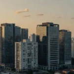 Skyline de edifícios residenciais em São Paulo ao entardecer, simbolizando o mercado imobiliário brasileiro