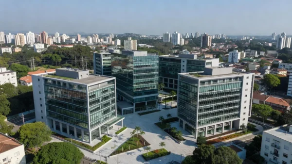 Vista aérea de edifícios corporativos em São Paulo para análise de cap rate e TIR imobiliária