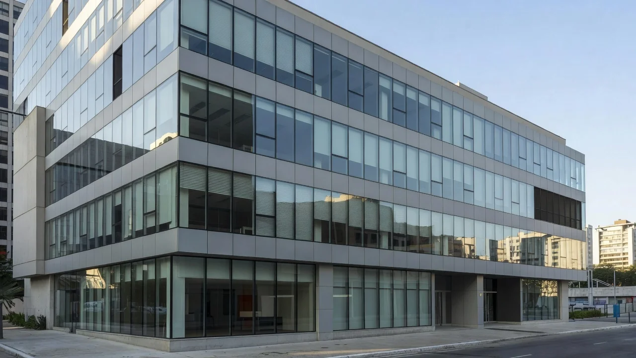 Edifício comercial brasileiro com múltiplos locatários em área urbana, análise de ocupação e yield imobiliário