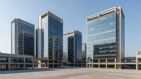Complexo de edifícios corporativos modernos em São Paulo representando FIIs e análise de P/VP