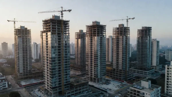 Vista aérea de empreendimento imobiliário em São Paulo com análise de sensibilidade de preço e VGV