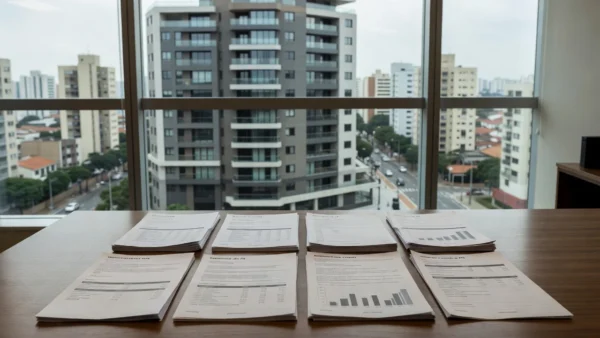 Edifício residencial brasileiro com documentos de permuta por cotas de FII