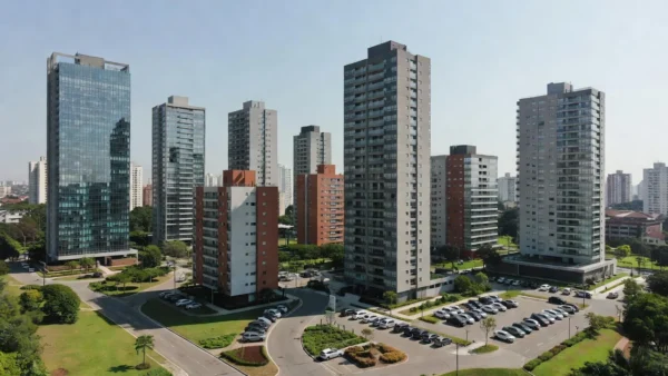 Condomínio residencial brasileiro com torres variadas para análise de yield e diluição