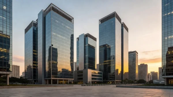 Edifícios corporativos em São Paulo simbolizando investimentos imobiliários e taxa Selic