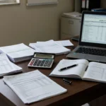 Documentos fiscais e calculadora para cálculo de alíquota efetiva de IR no carnê-leão
