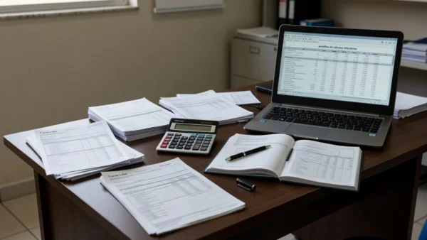 Documentos fiscais e calculadora para cálculo de alíquota efetiva de IR no carnê-leão