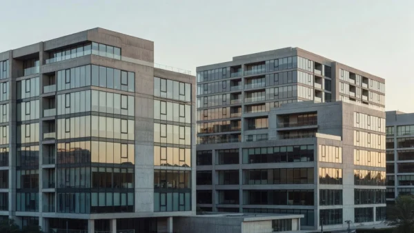 Edifícios modernos representando carteiras imobiliárias e análise de duration ponderado