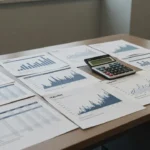 Documentos e gráficos de análise financeira sobre VPL de locação e volatilidade da Selic