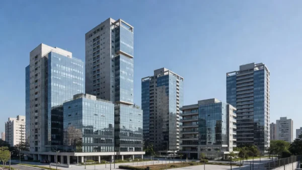 Edifícios modernos em São Paulo representando holdings imobiliárias e análise de IR sobre locação e venda de ativos.