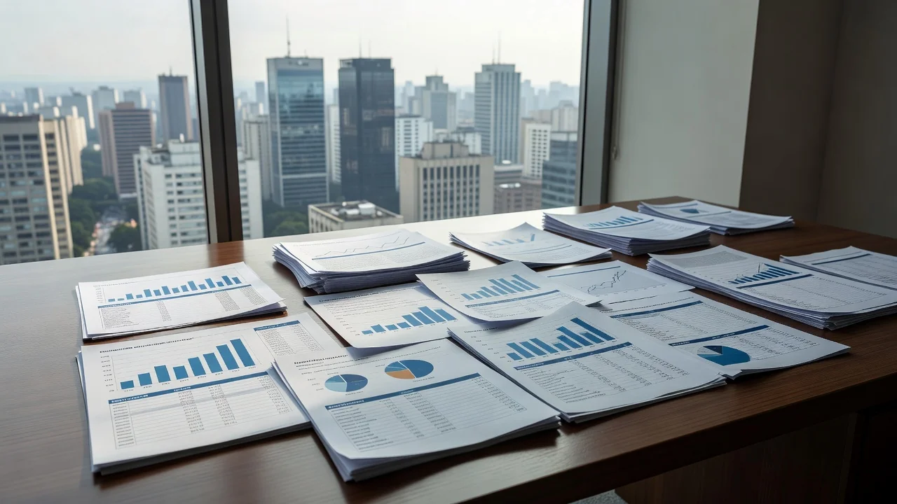 Documentos financeiros com análise de alíquotas de IR em holdings de locação