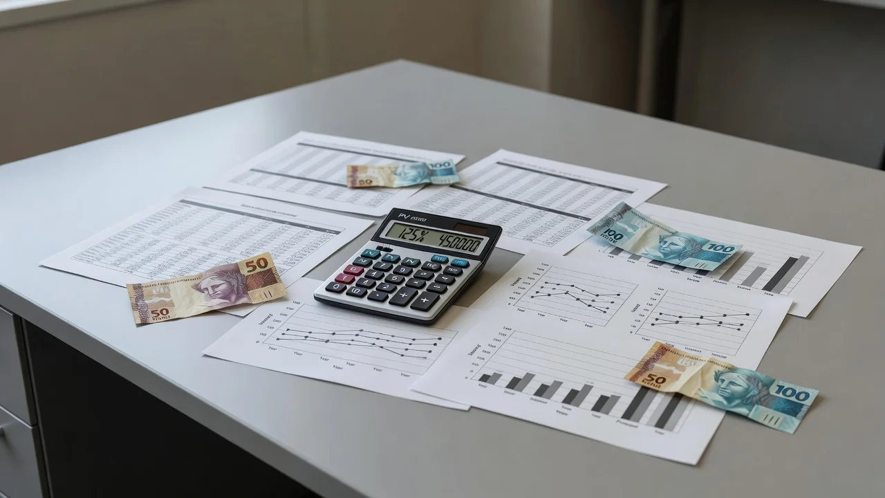 Gráficos e calculadora representando análise de amortização extraordinária e break-even