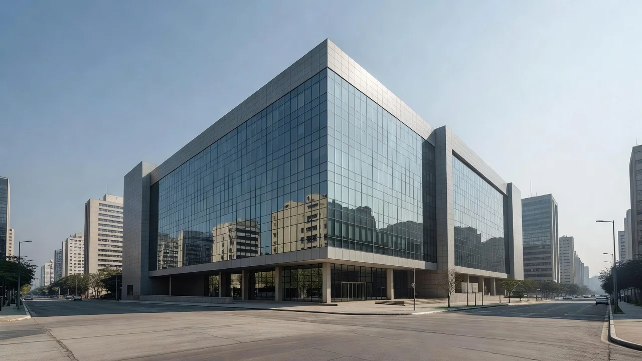 Edifício corporativo moderno em São Paulo representando ativos de FIIs de tijolo