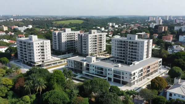 Conjunto de edifícios residenciais em lançamento imobiliário no Brasil