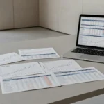Gráficos e relatórios de análise financeira sobre velocidade mínima de vendas e margem bruta