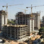 Canteiro de obras de lançamento imobiliário no Brasil para análise de TIR e equity