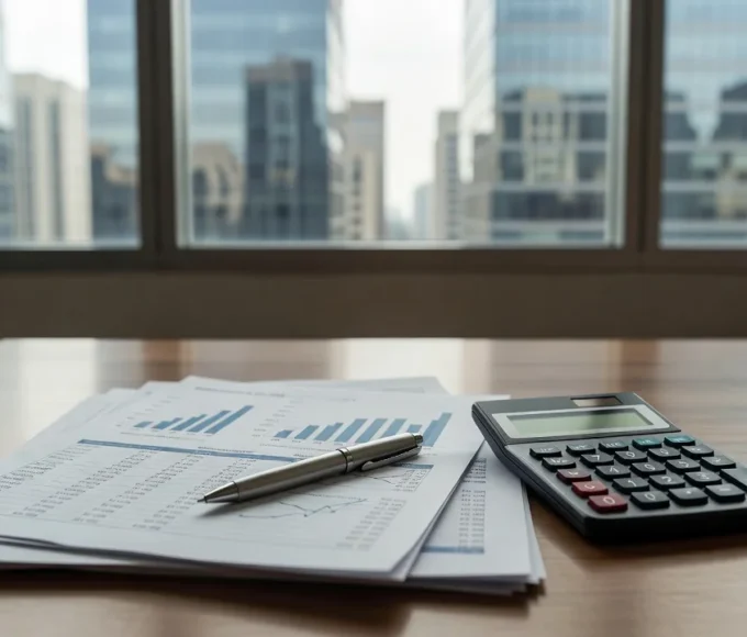 Documentos financeiros e calculadora para análise de dividend yield de FIIs