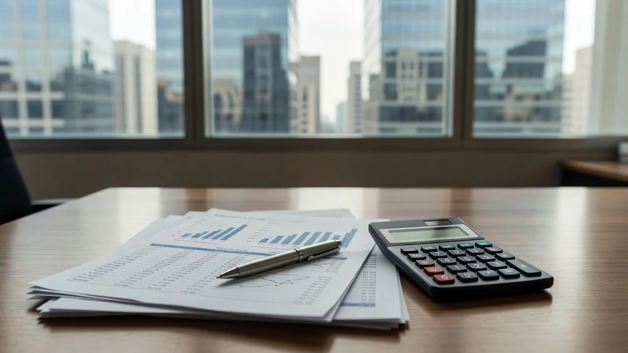 Documentos financeiros e calculadora para análise de dividend yield de FIIs
